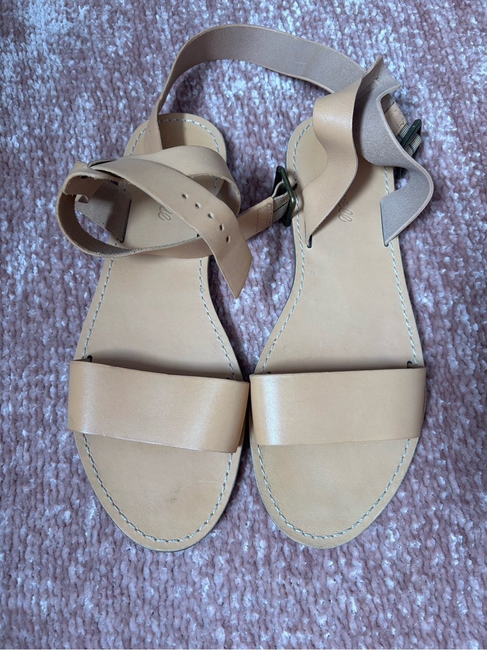 Madewell Beige Leather Ankle-Strap Sandals